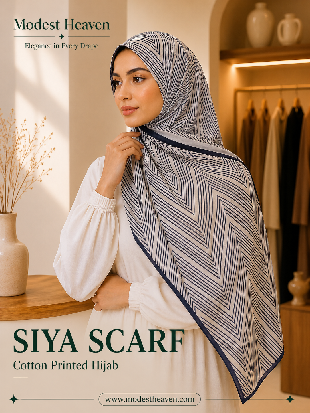 Siya Scarf – Premium Cotton Printed Hijab | Chevron Modest Wear