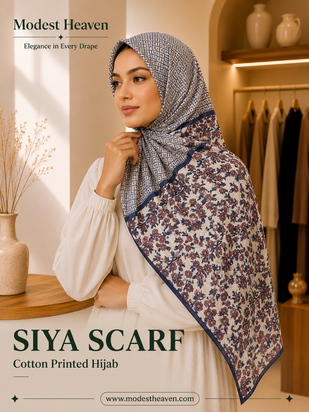 Siya Scarf – Premium Cotton Printed Hijab | Floral Modest Wear