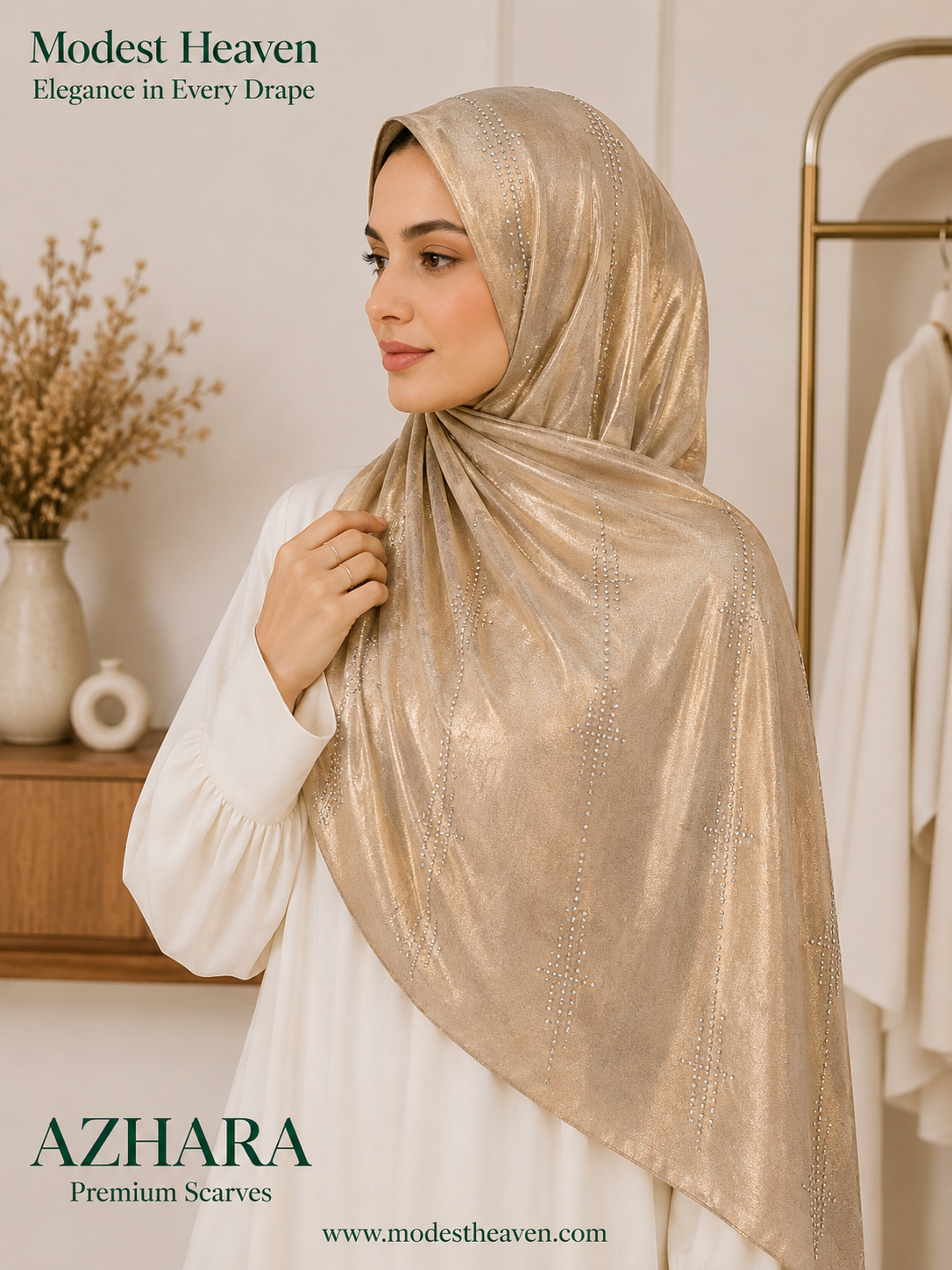 Bubble Satin Hijab Azhara Foil Print in Gold by Modest Heaven