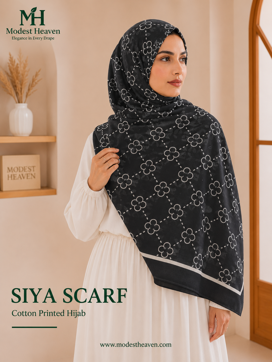 Siya Scarf – Black Clover Diamond Print Cotton Hijab | Modest Heaven