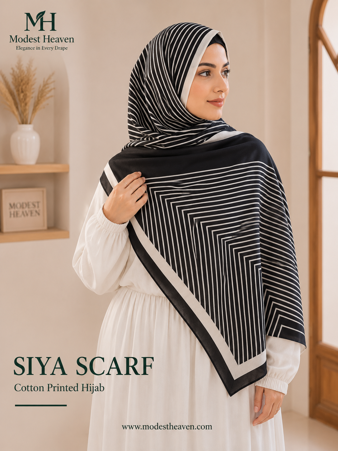 Siya Scarf – Black  White Striped Cotton Hijab Modest Heaven
