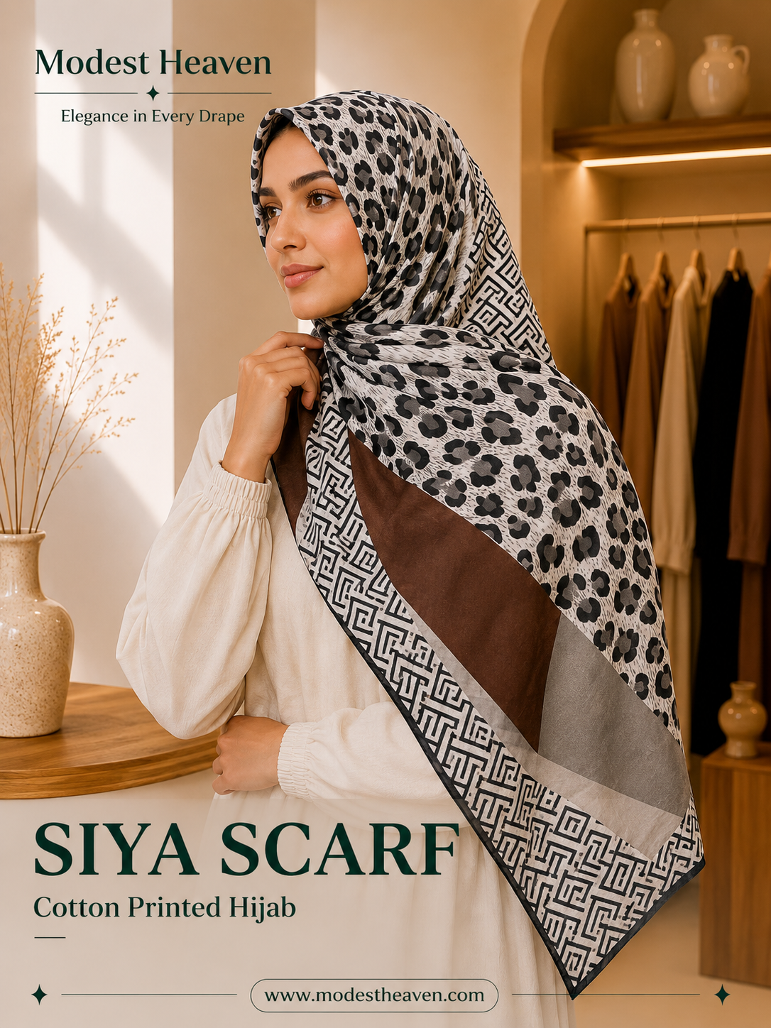 Siya Scarf Cotton Printed Hijab in Leopard Geometric by Modest Heaven